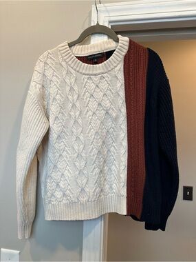 Banana Republic Women’s Cable Knit Crewneck Sweater - Cream, Rust, Navy